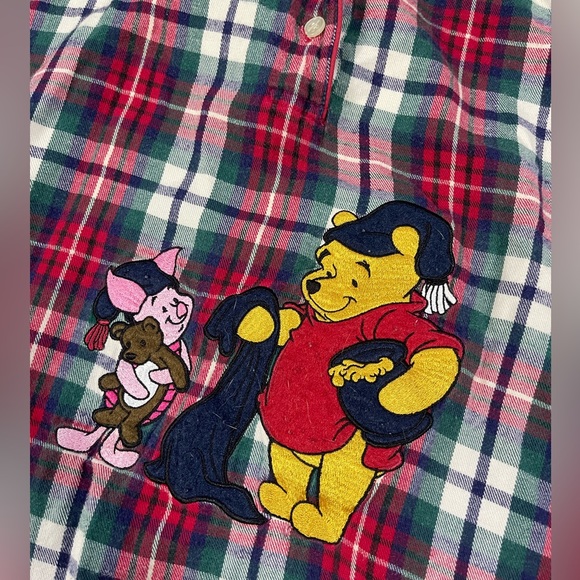 Vintage Disney Winnie The Pooh Pajama 1/4 Button Shirt Womens One Size Check - Picture 4 of 9